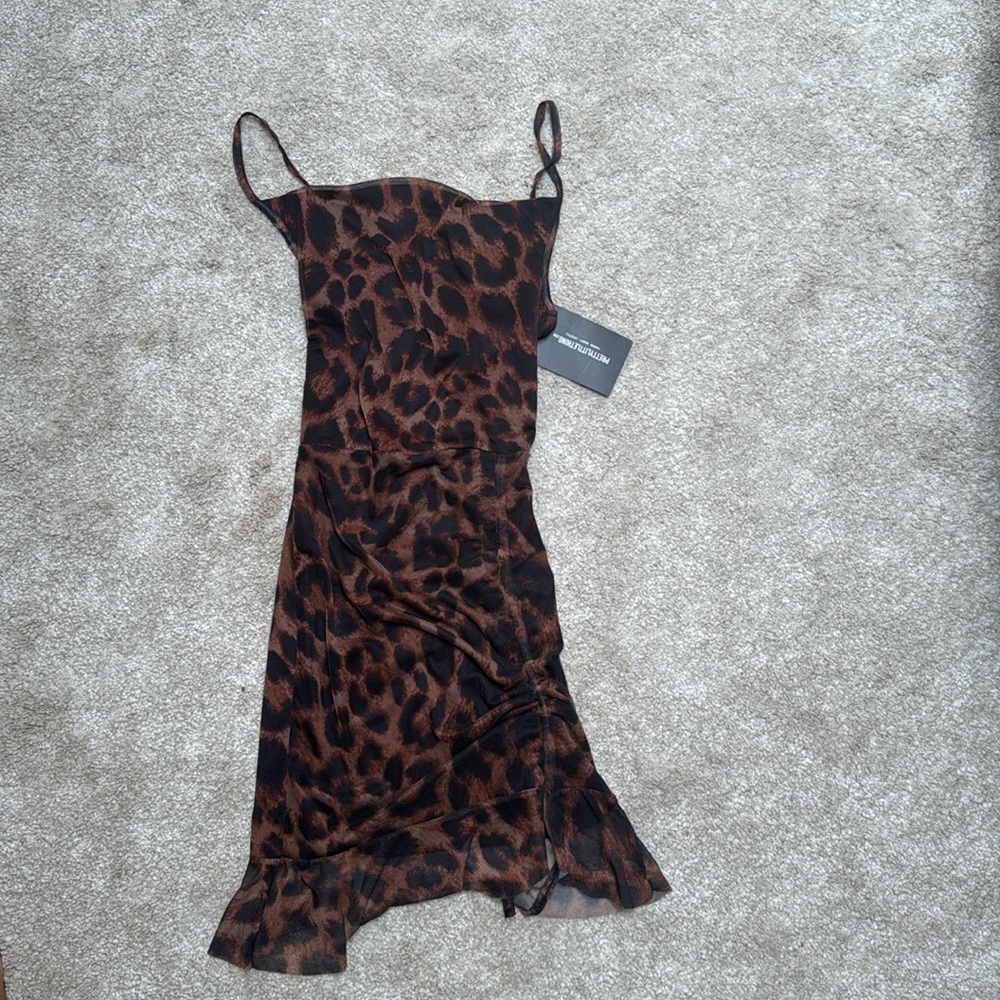 PrettyLittleThing Asymmetrical Animal Print Brown and Black Midi Sundress
